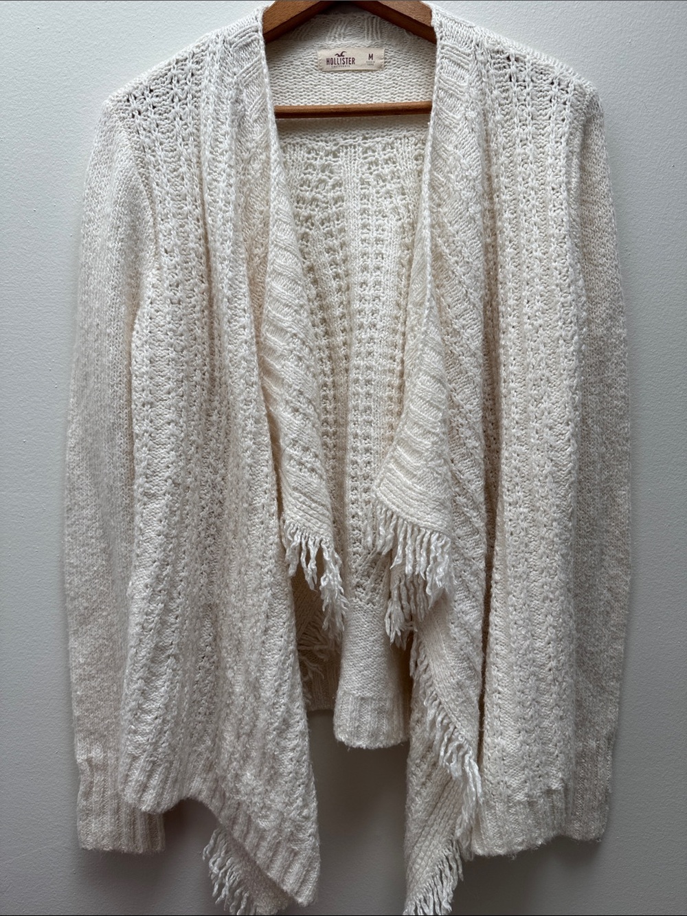 Hollister Open Knit Cardigan Sweater Sz M Academia Fringe Back to school